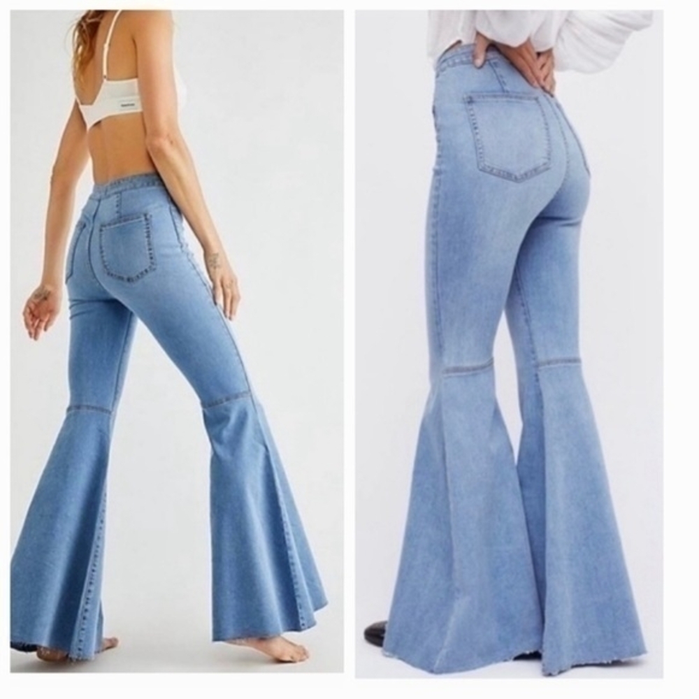 Free People High Rise Wide Leg Flare Jeans